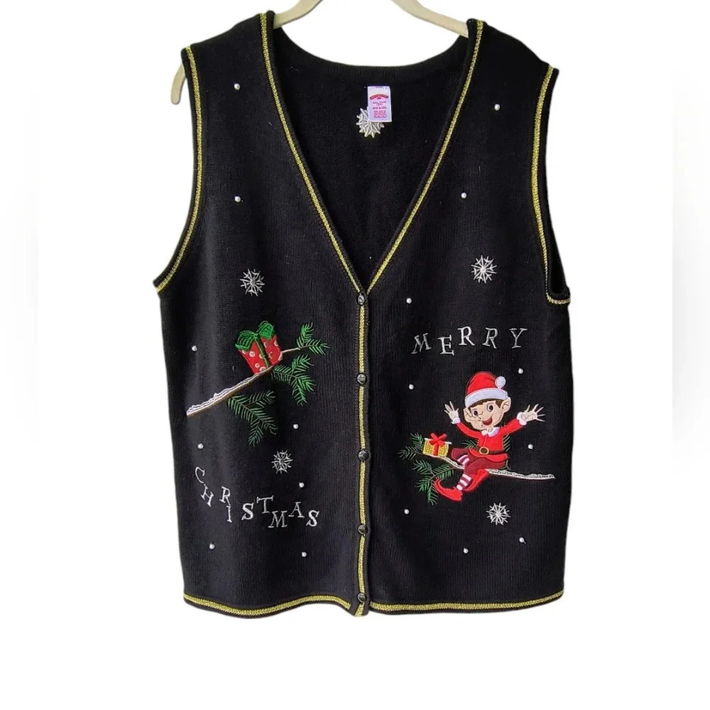 Holiday Time Women's Ugly Festive Holiday Christmas Sweater Vest, XXL